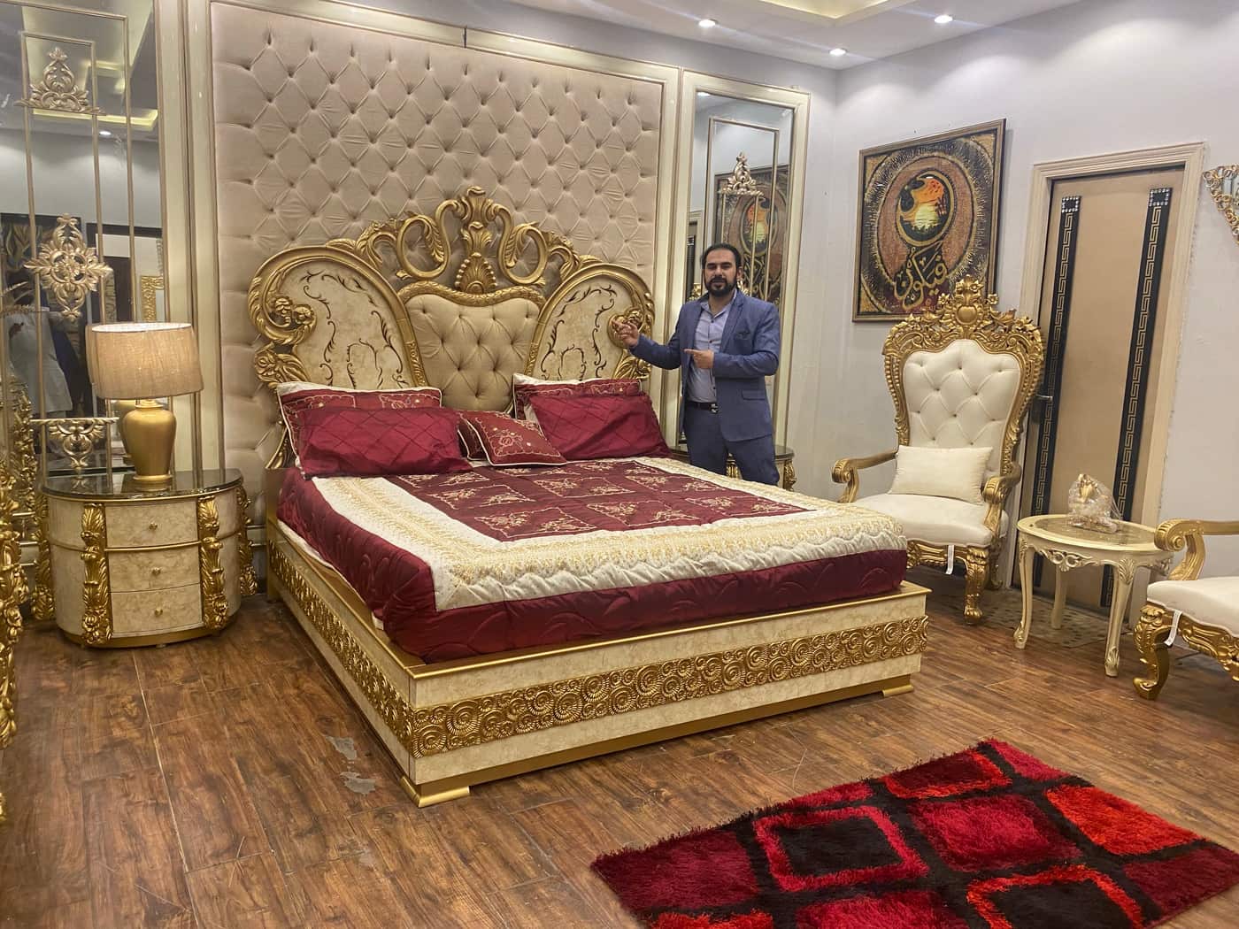 Luxurious Gold and Burgundy Bedroom Set