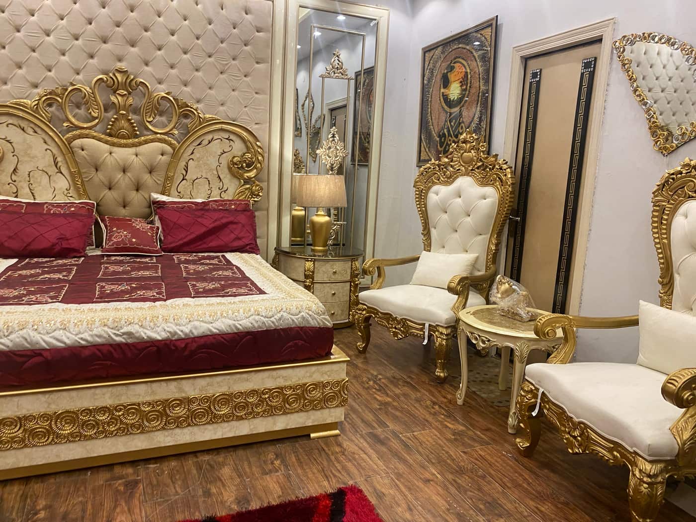 Luxurious Gold and Burgundy Bedroom Set