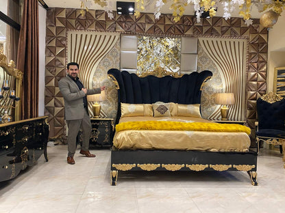 Avlion Black and Gold Upholstered Bed Set