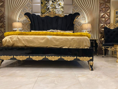 Avlion Black and Gold Upholstered Bed Set