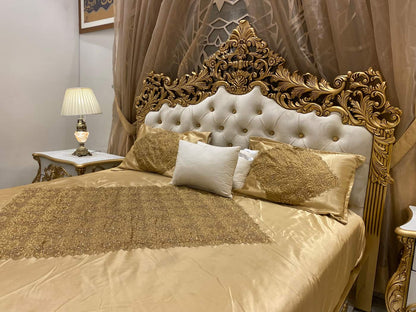 Luxurious Gold and Cream Upholstered Bed Set