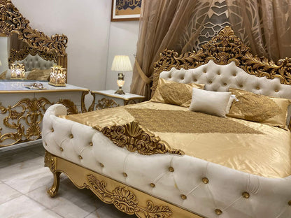 Luxurious Gold and Cream Upholstered Bed Set