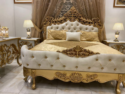 Luxurious Gold and Cream Upholstered Bed Set