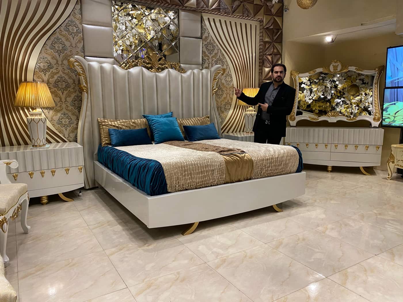 Luxurious Upholstered Bed Set with Nightstands
