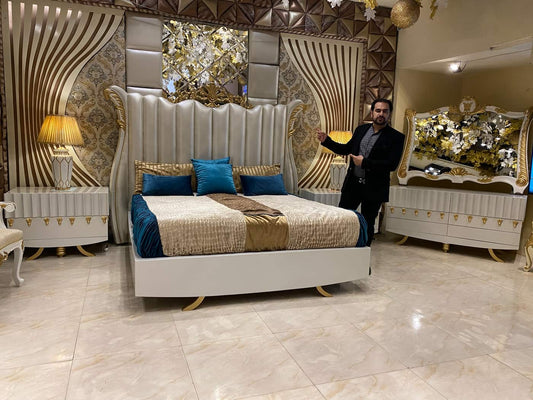 Luxurious Upholstered Bed Set with Nightstands