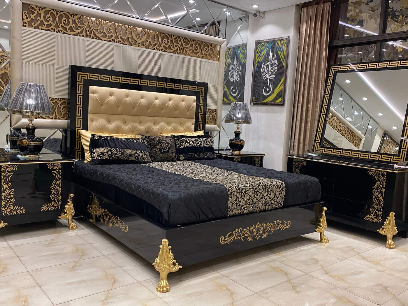 Luxury Black and Gold Bedroom Set