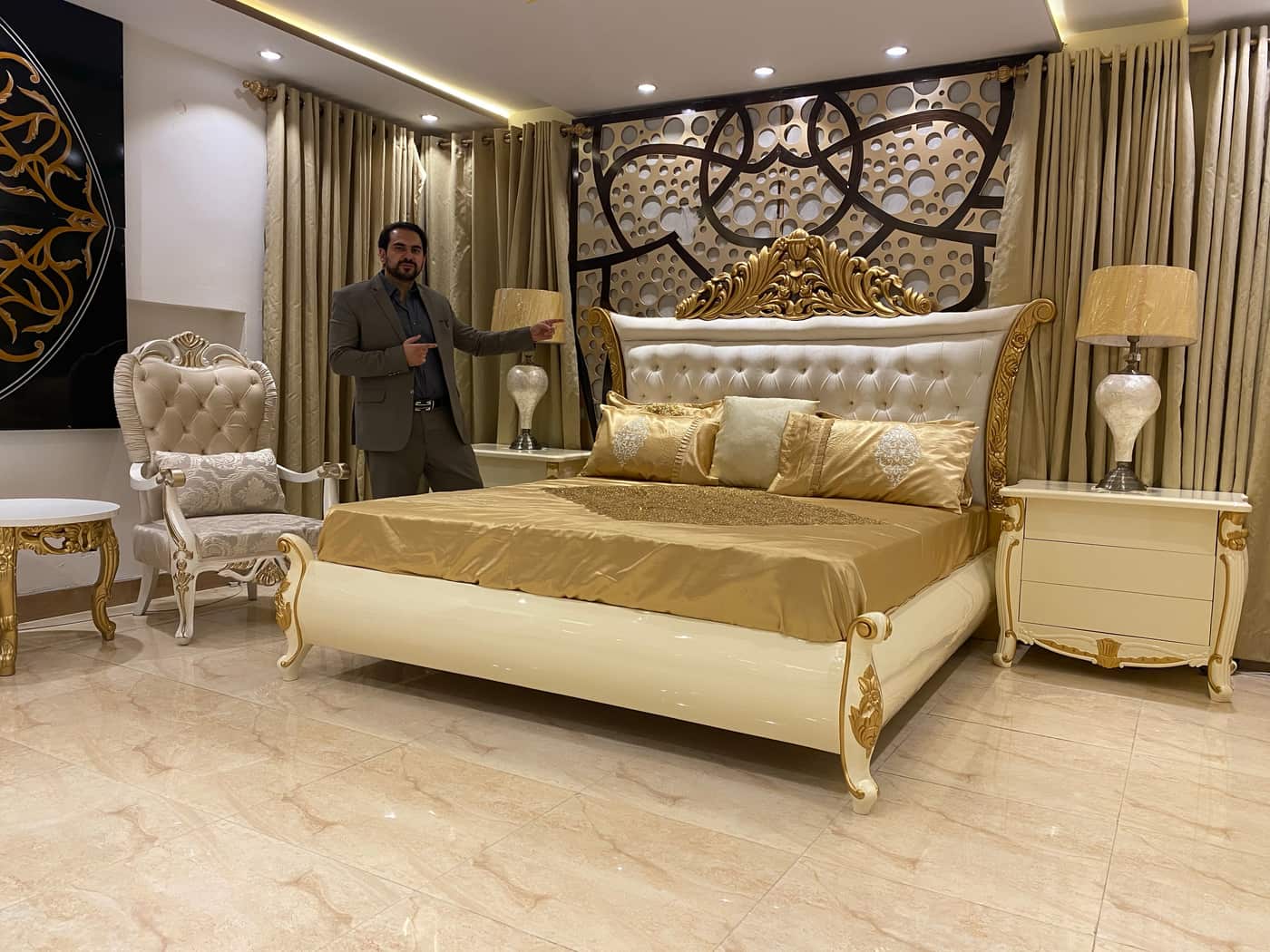 Elegant Modern Bedroom Set with Gold Accents