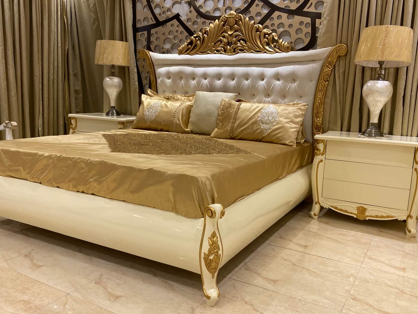 Elegant Modern Bedroom Set with Gold Accents
