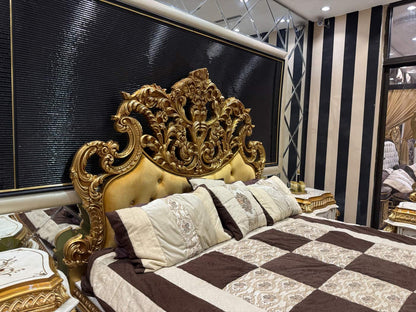 Regal Gold Leaf Bedroom Set with Ornate Detailing
