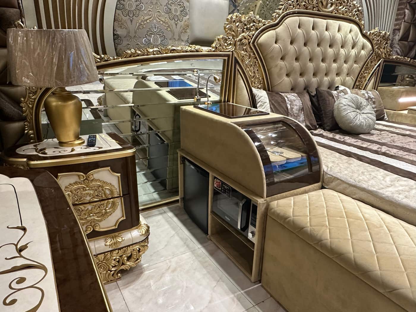 Classical Gold-Accented smart Tv Bed Set