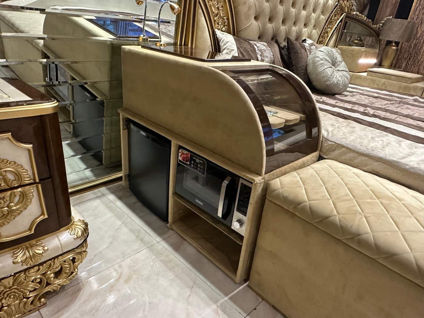 Classical Gold-Accented smart Tv Bed Set