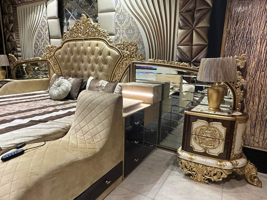 Classical Gold-Accented smart Tv Bed Set