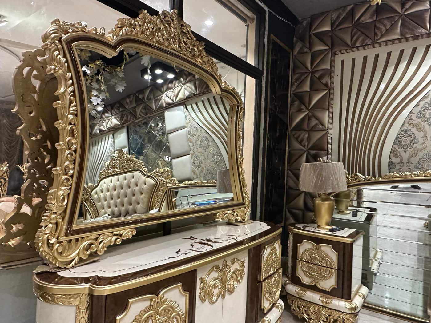 Classical Gold-Accented smart Tv Bed Set