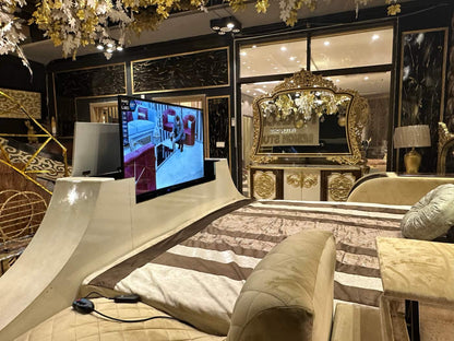 Classical Gold-Accented smart Tv Bed Set