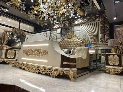 Classical Gold-Accented smart Tv Bed Set