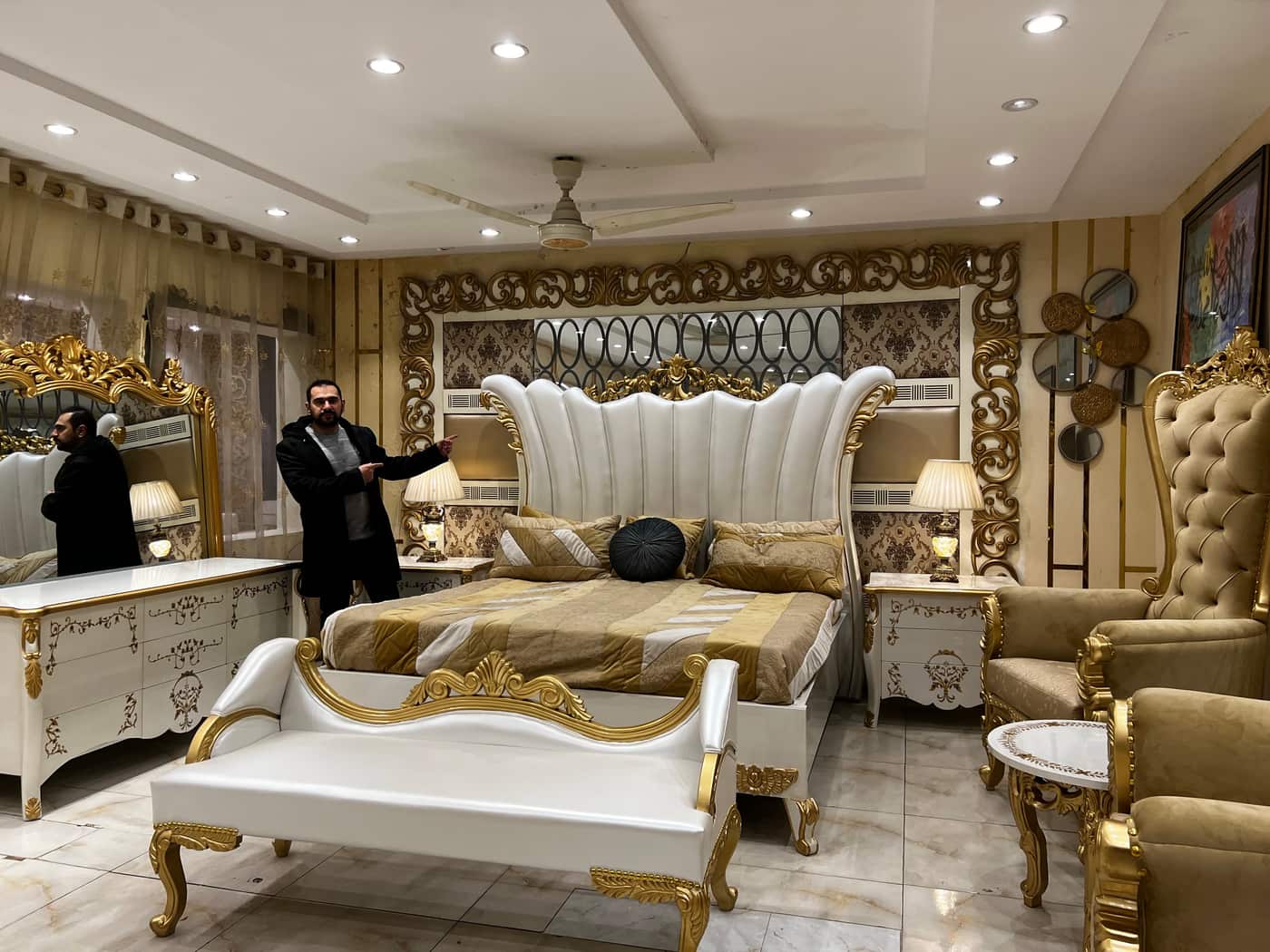 Luxurious Gold and White Bedroom Set