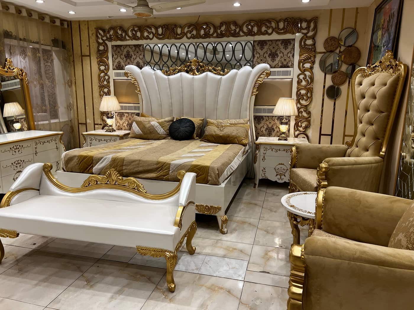 Luxurious Gold and White Bedroom Set