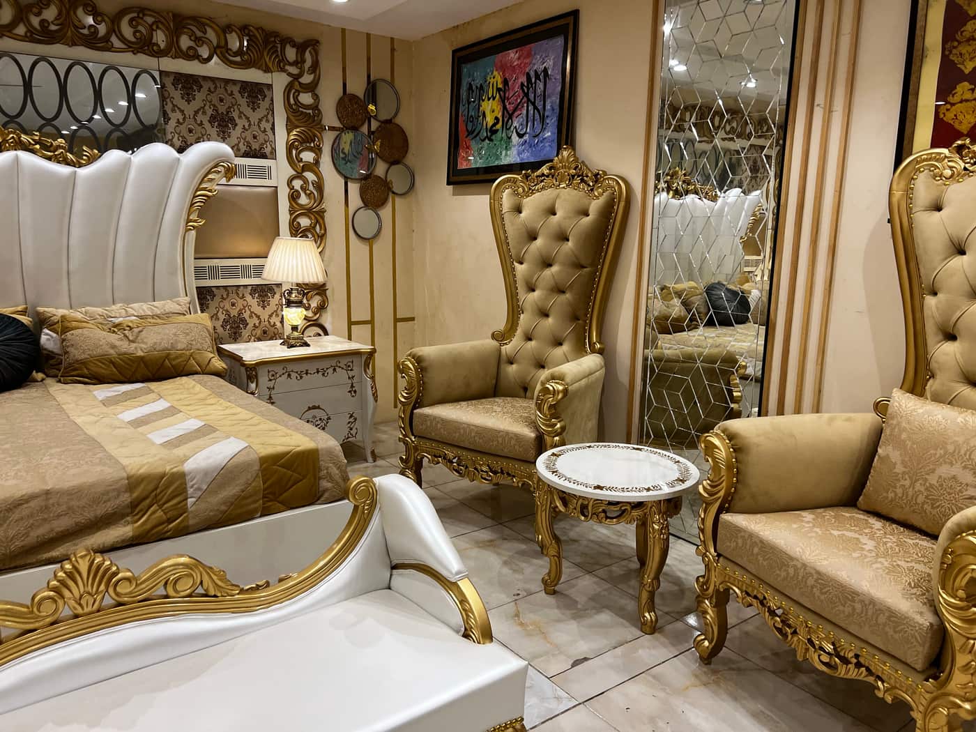 Luxurious Gold and White Bedroom Set