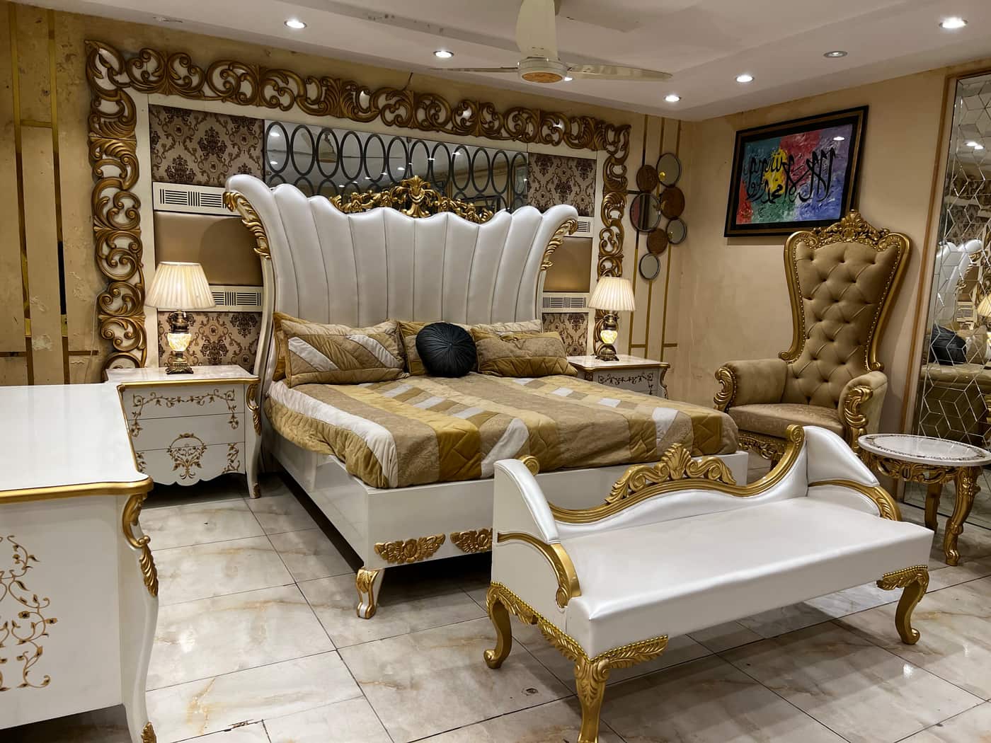 Luxurious Gold and White Bedroom Set