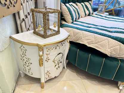 Luxurious Emerald Green Velvet Bed with Elegant Curved Headboard