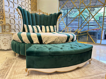 Luxurious Emerald Green Velvet Bed with Elegant Curved Headboard