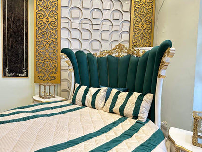 Luxurious Emerald Green Velvet Bed with Elegant Curved Headboard