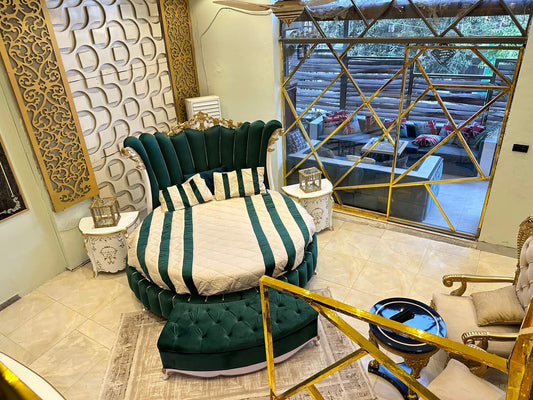 Luxurious Emerald Green Velvet Bed with Elegant Curved Headboard