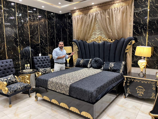 Luxurious Black and Gold Bedroom Set