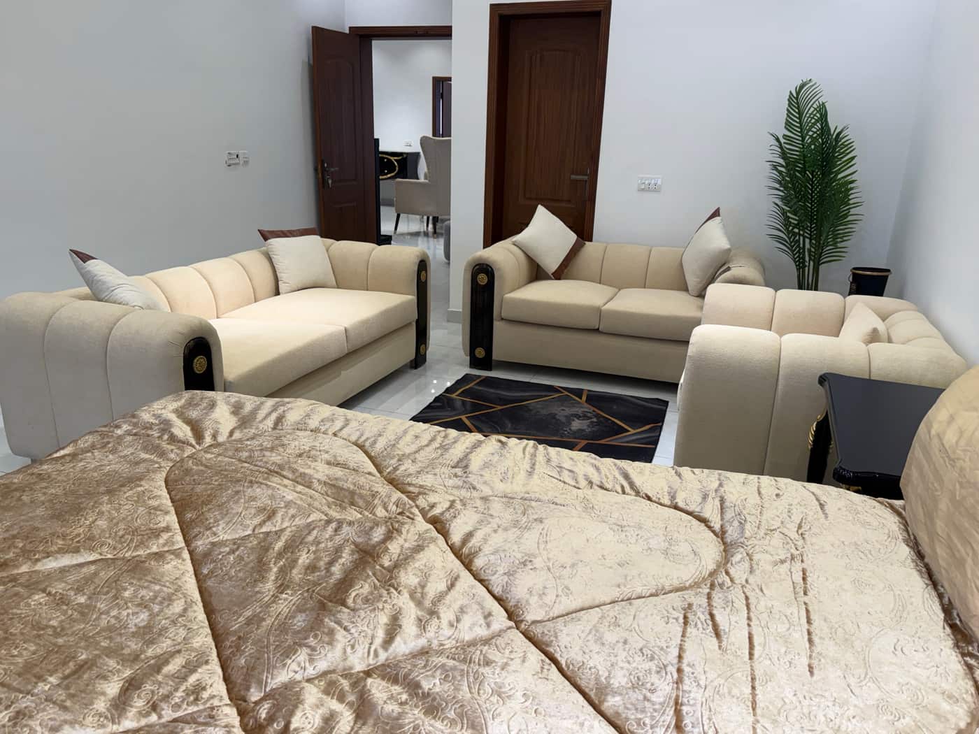 Elegant Upholstered Sofa Set with Decorative Pillows