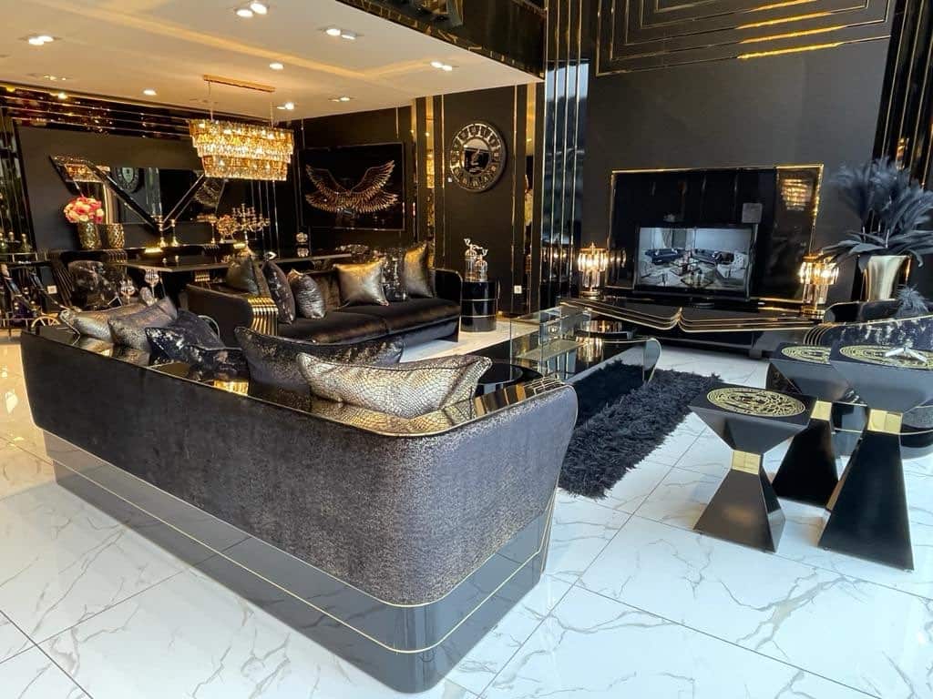 Luxurious Black and Gold Living Room Set