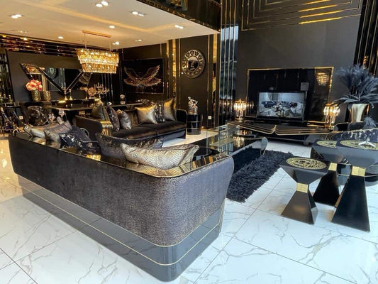 Luxurious Black and Gold Living Room Set