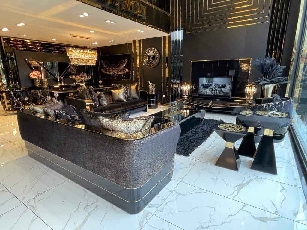 Luxurious Black and Gold Living Room Set