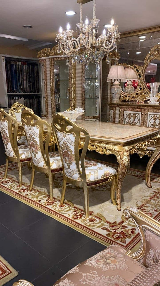 Elegant Gold Dining Set with Ornate Detailing