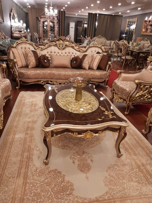 Luxury Handmade Sofa Set with Ornate Gold Accents