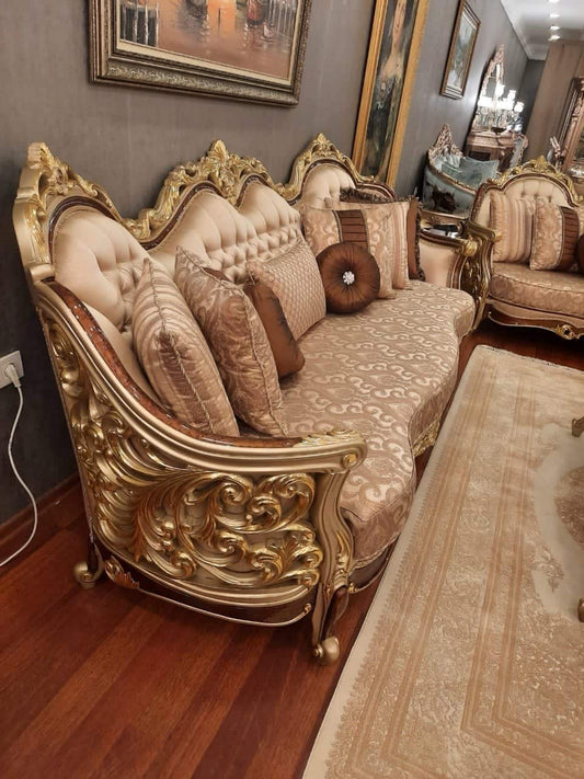 Luxury Handmade Sofa Set with Ornate Gold Accents