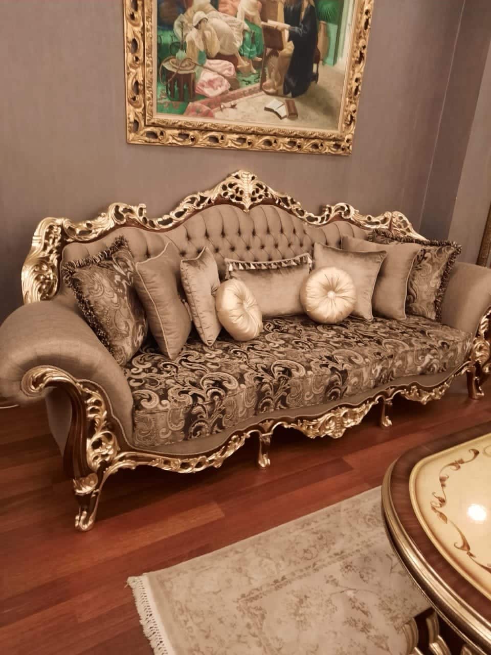 Luxury Handmade Sofa Set with Ornate Gold Accents