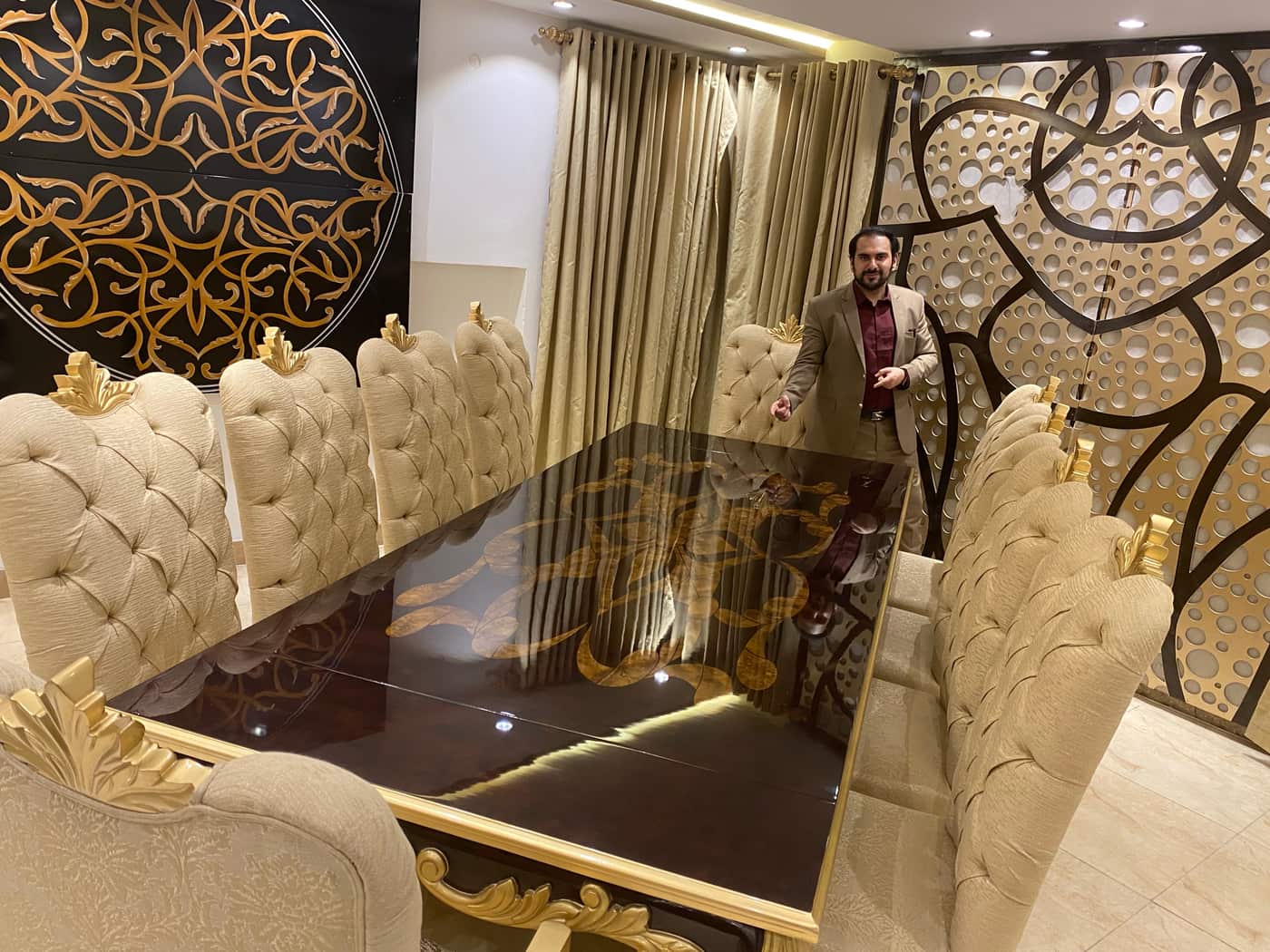 Elegant Gold and Cream Dining Set
