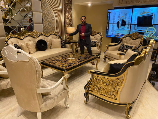 Elegant Gold Leaf Living Room Set
