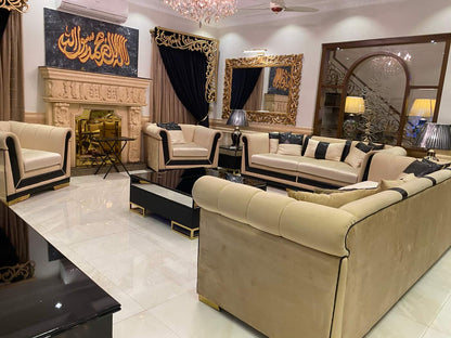Luxurious Beige and Black Living Room Sofa Set