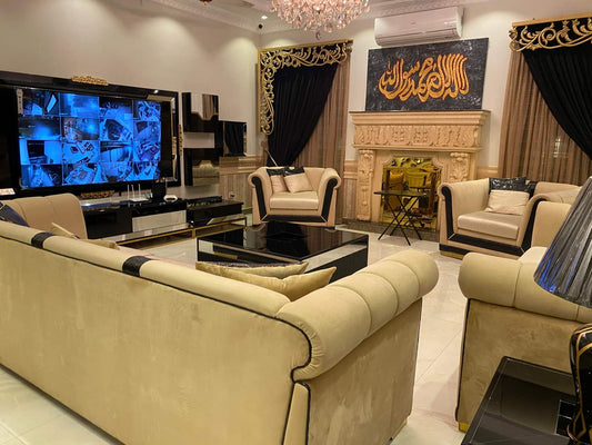 Luxurious Beige and Black Living Room Sofa Set