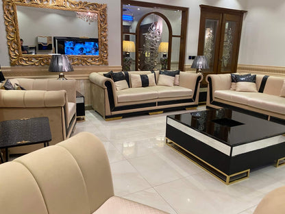 Luxurious Beige and Black Living Room Sofa Set