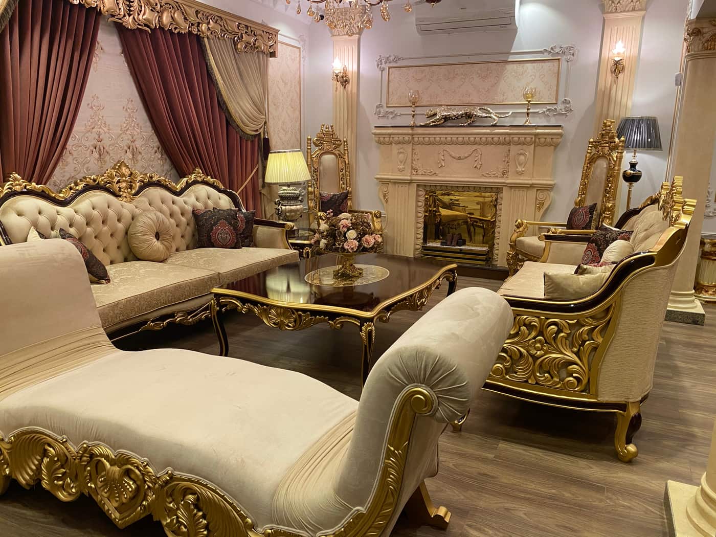 Luxurious Gilded Sofa Set with Elegant Chaise Lounge