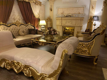 Luxurious Gilded Sofa Set with Elegant Chaise Lounge