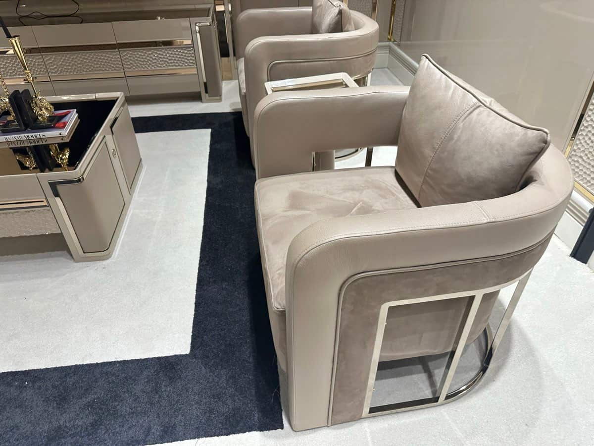 Luxurious Modern Beige Sofa Set with Accent Chairs