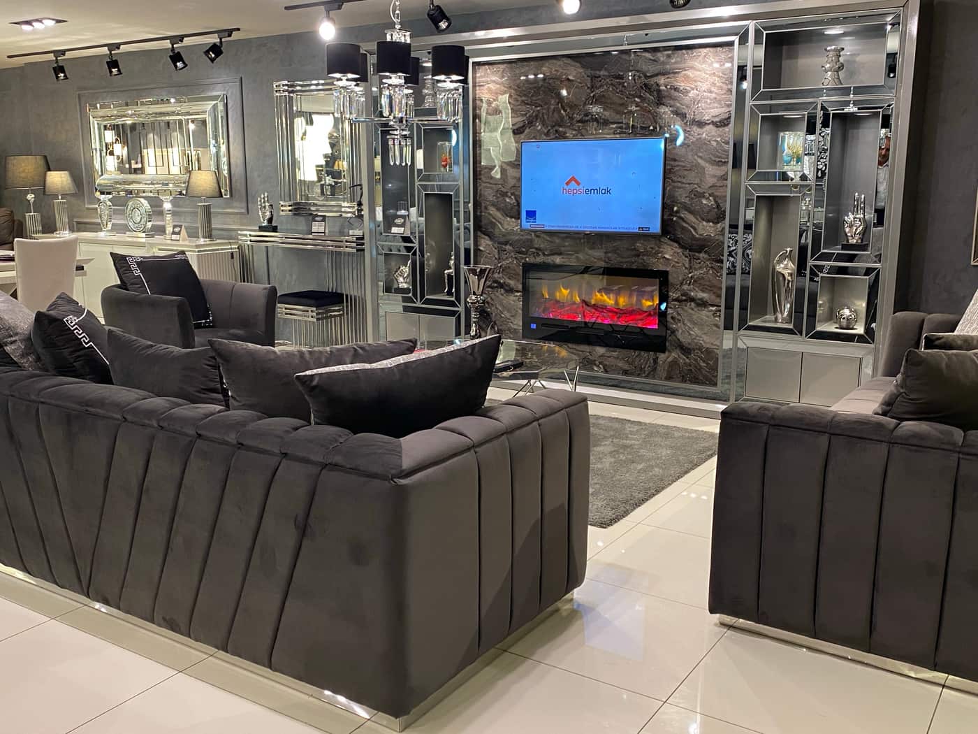 Modern Glamorous Dining Set with Chrome Accents