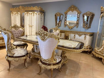 Luxurious Gold Leaf Dining Set with Elegant Mirrors