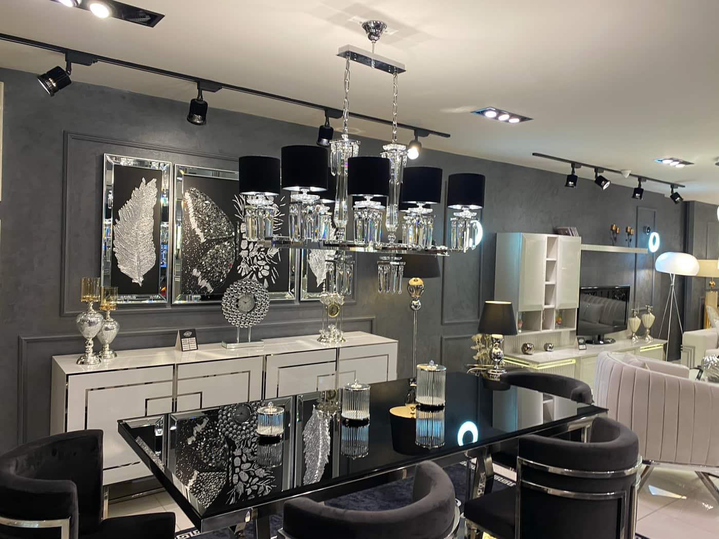 Modern Glamorous Dining Set with Chrome Accents