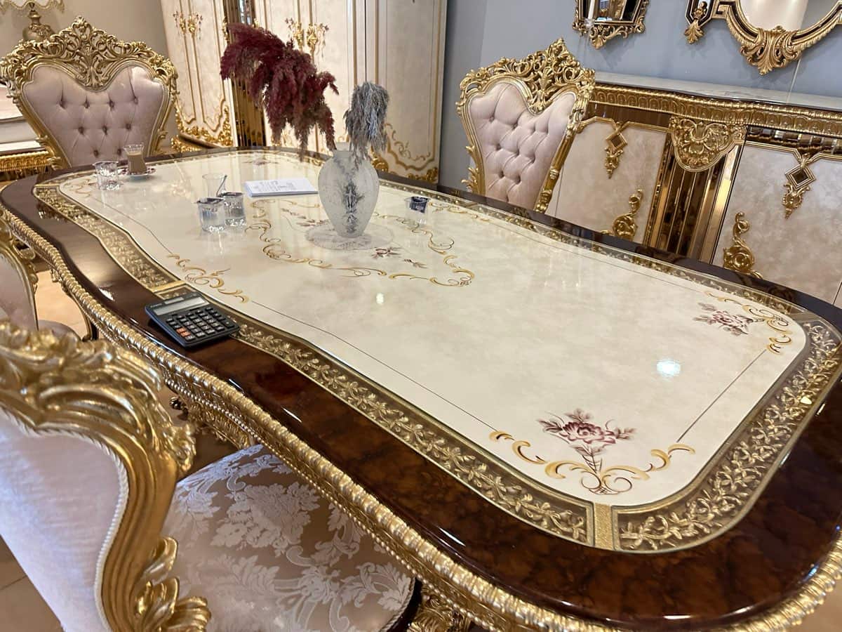 Luxurious Gold Leaf Dining Set with Elegant Mirrors