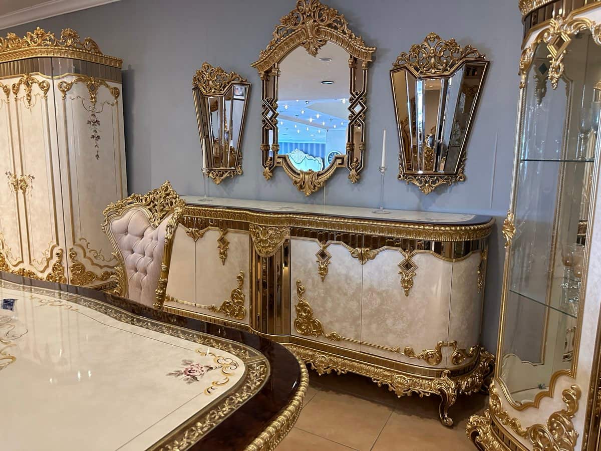 Luxurious Gold Leaf Dining Set with Elegant Mirrors