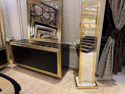 Luxury Upholstered Bed with Mirrored Nightstands
